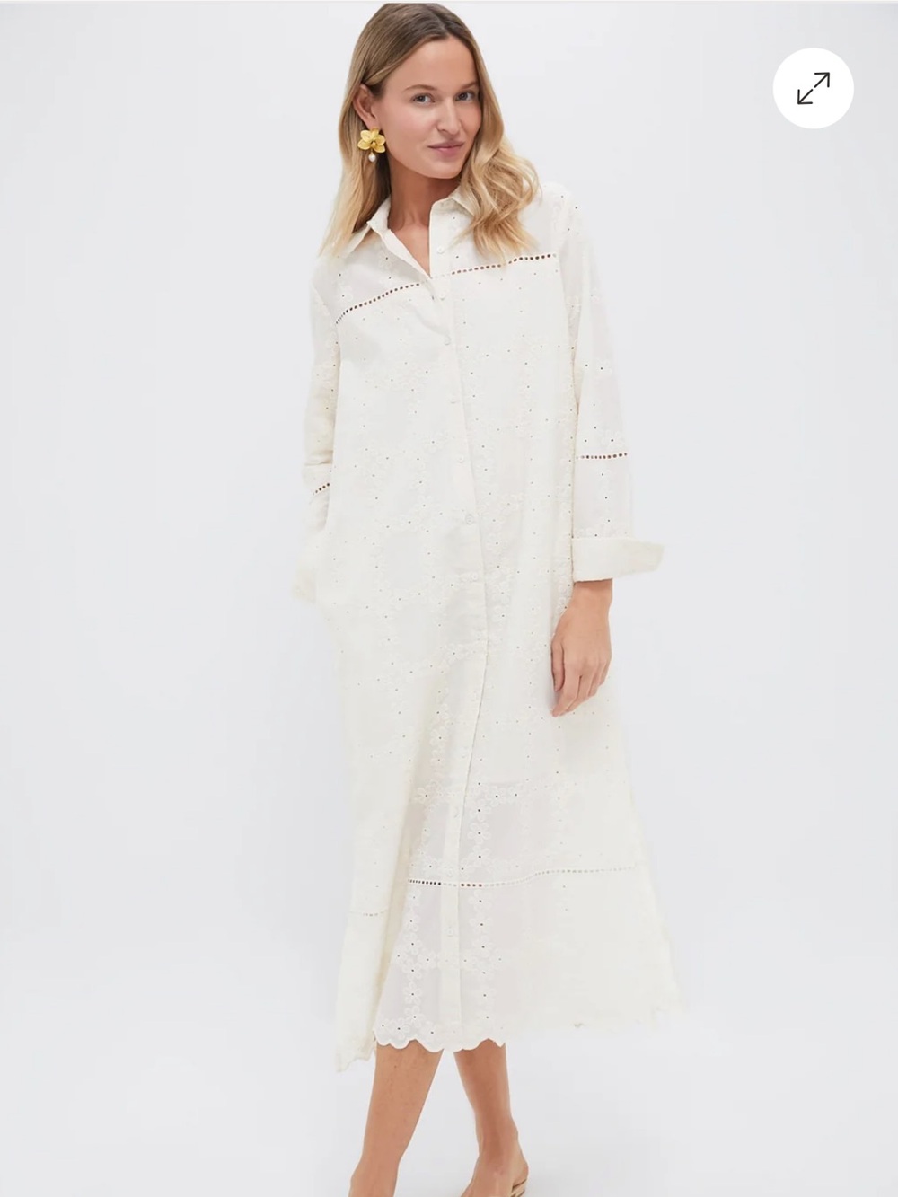 Tuckernuck Pomander Place Ivory Eyelet Griffin Midi Shirt Dress Worn 1x LARGE - Picture 6 of 9